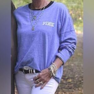 Pink Victoria's Secret Blue Long Sleeve Crewneck Pullover Top